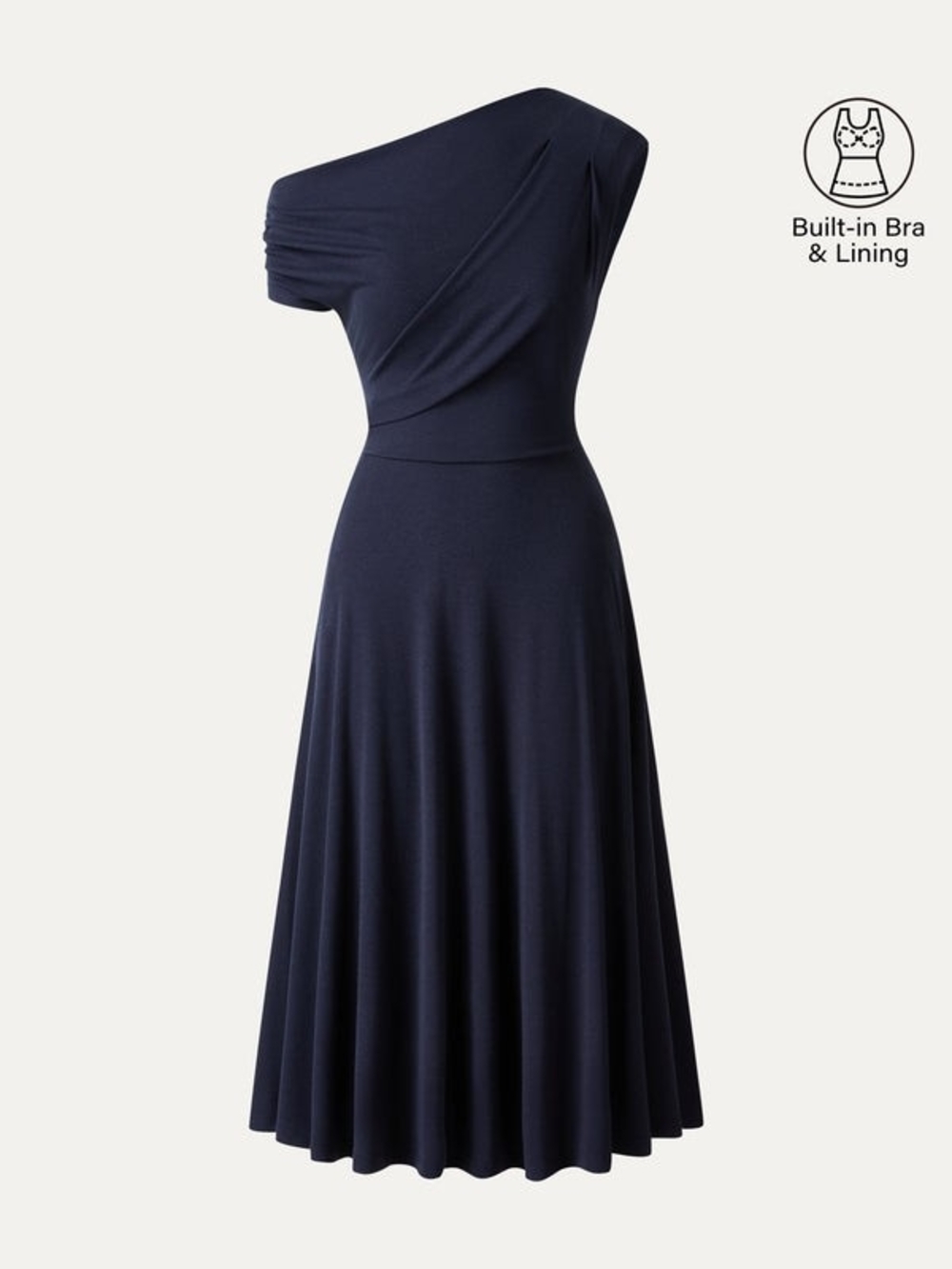 OGL Asymmetrical Shoulder Tucked Midi Bra Dress with Pockets
